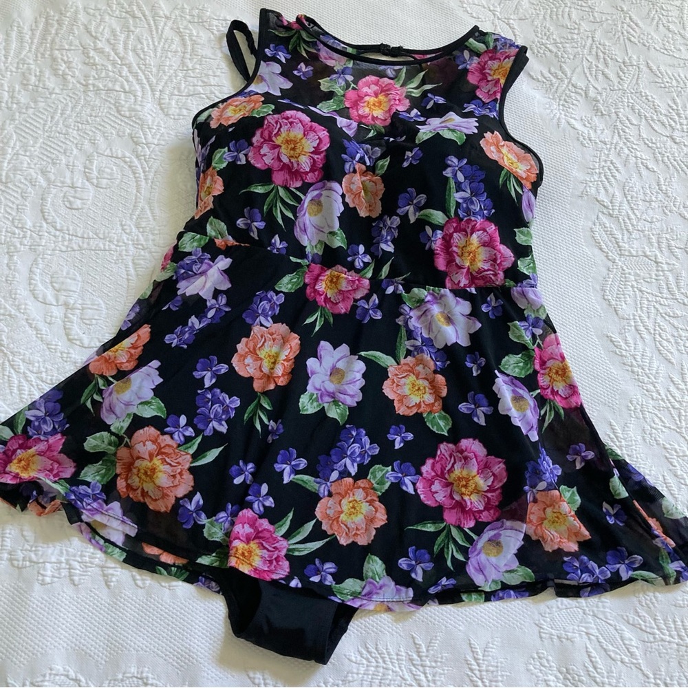 Torrid Black Floral Women's Swim Dress